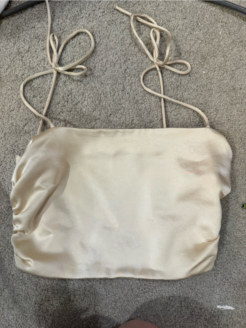 Zara Cream Satin Strapless Tie-Back Crop Top